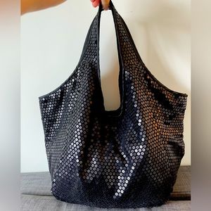 La Perla black nylon sequin slouchy tote bag